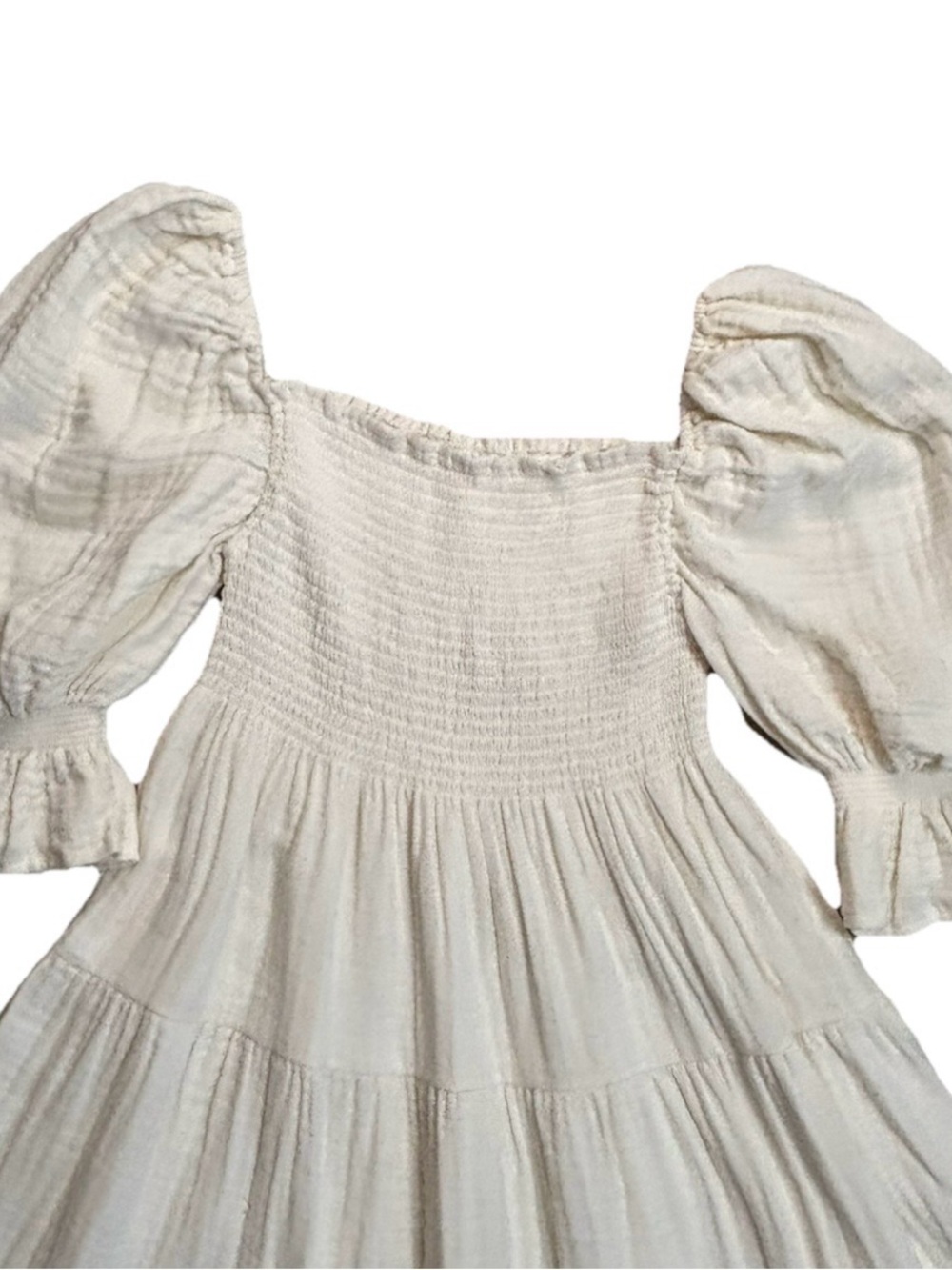Nothing Fits But Cream Midi Dress L White Cotton Smocked Puff Sleeve Cottagecore - Picture 4 of 9